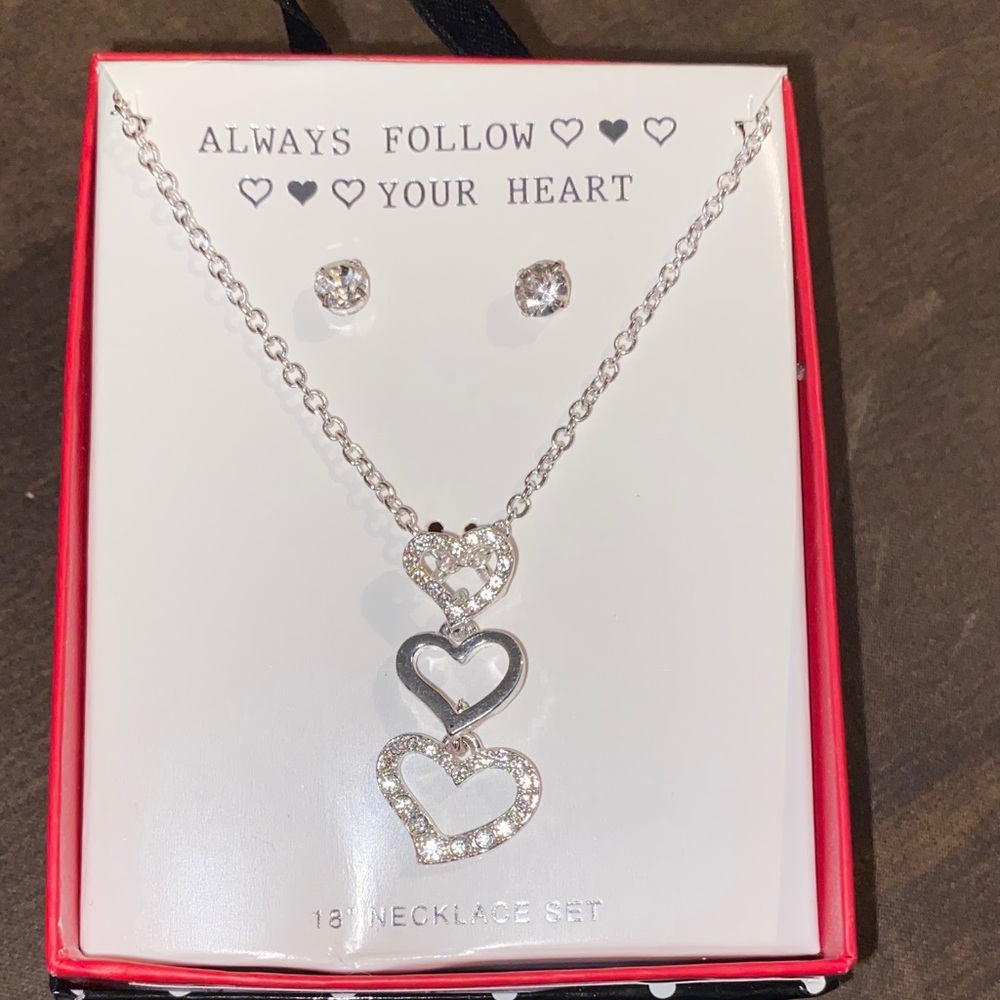 Water Fall Triple Heart Necklace and Earring Set